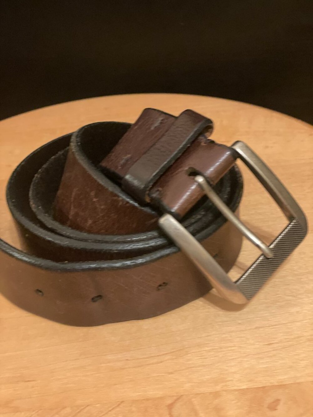 Mens Fossil Leather Belt Sz 38 Brown Silver Tone Buckle Patina Classic Style